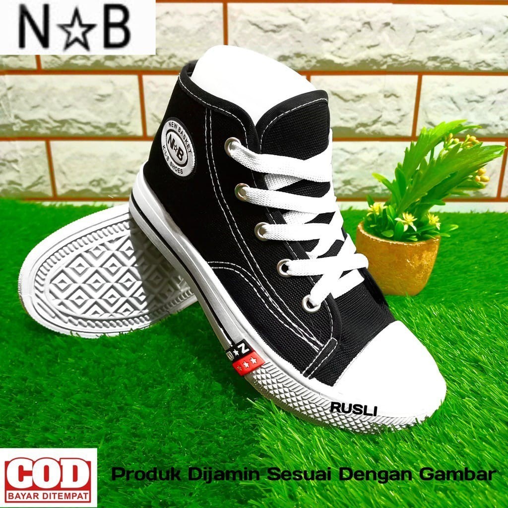 (COD) Sepatu Sekolah All Star Fashion  Sneaker Hitam Tinggi dan Pendek Bertali Anak Pria Wanita NB K