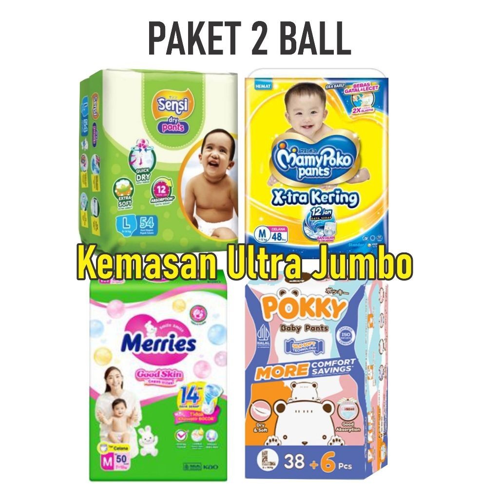 Popok Balita paket 2 Ball Kemasan Ultra Jumbo Pants Diapers