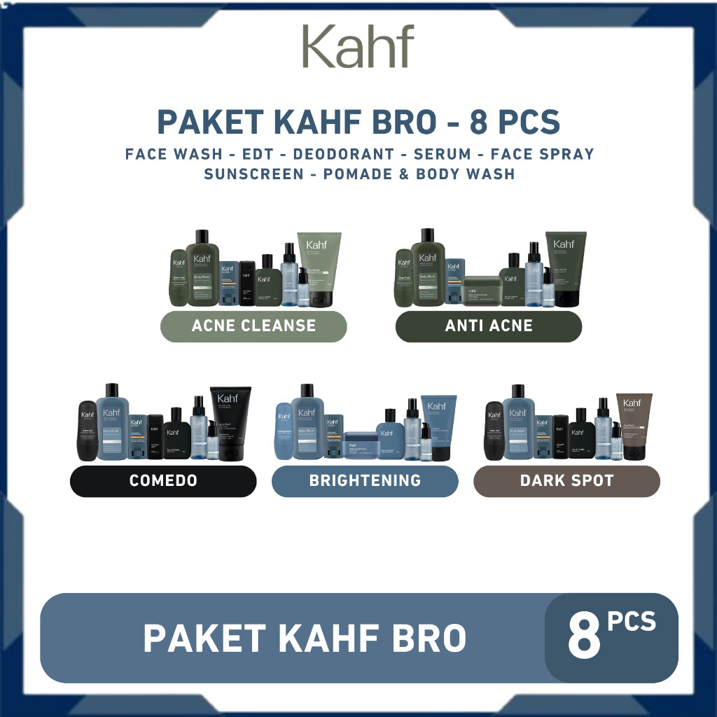 Paket Kahf Isi 8 pcs - EDT, Deodorant, Face Wash, Serum, Face Spray, Sunscreen, Pomade & Body Wash