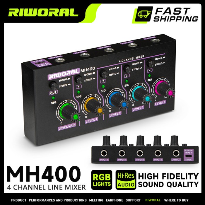 RIWORAL MH400 mixer audio mini 4 channel