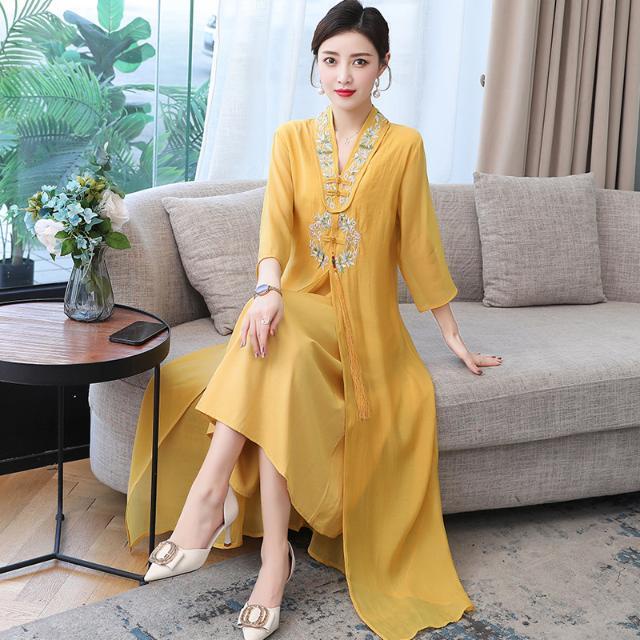 Women's Chinese style improved Hanfu embroidered cheongsam loose fitting dress