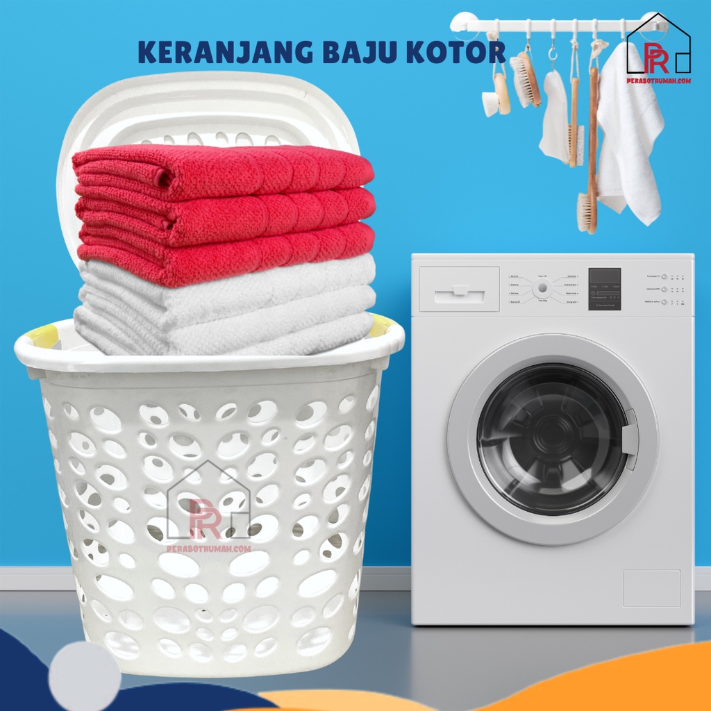 Laundry Basket Tutup Putih / Keranjang Baju Kotor Aesthetic / Tempat Serbaguna