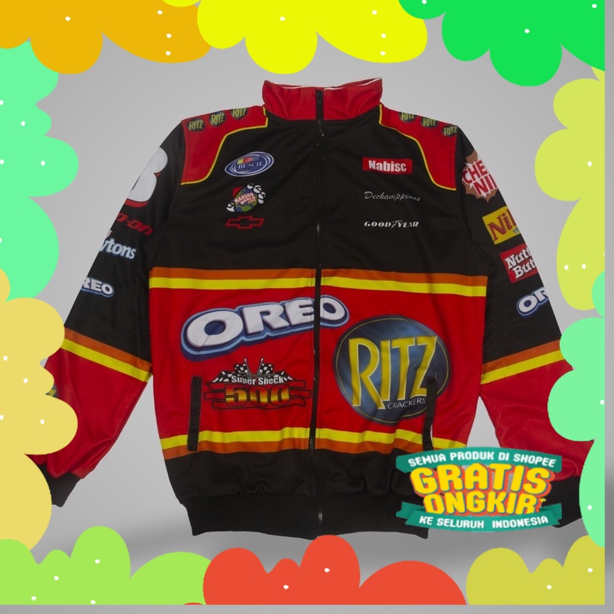 doublestore86-Nascar Jacket Racing Jaket Varsity Pria Wanita Original Racerdry Jaket Motor oreo/ Num