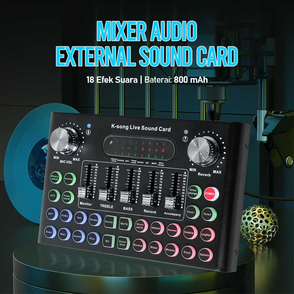 Mixer Audio External Sound Card Live Voice Changer 18 Effects