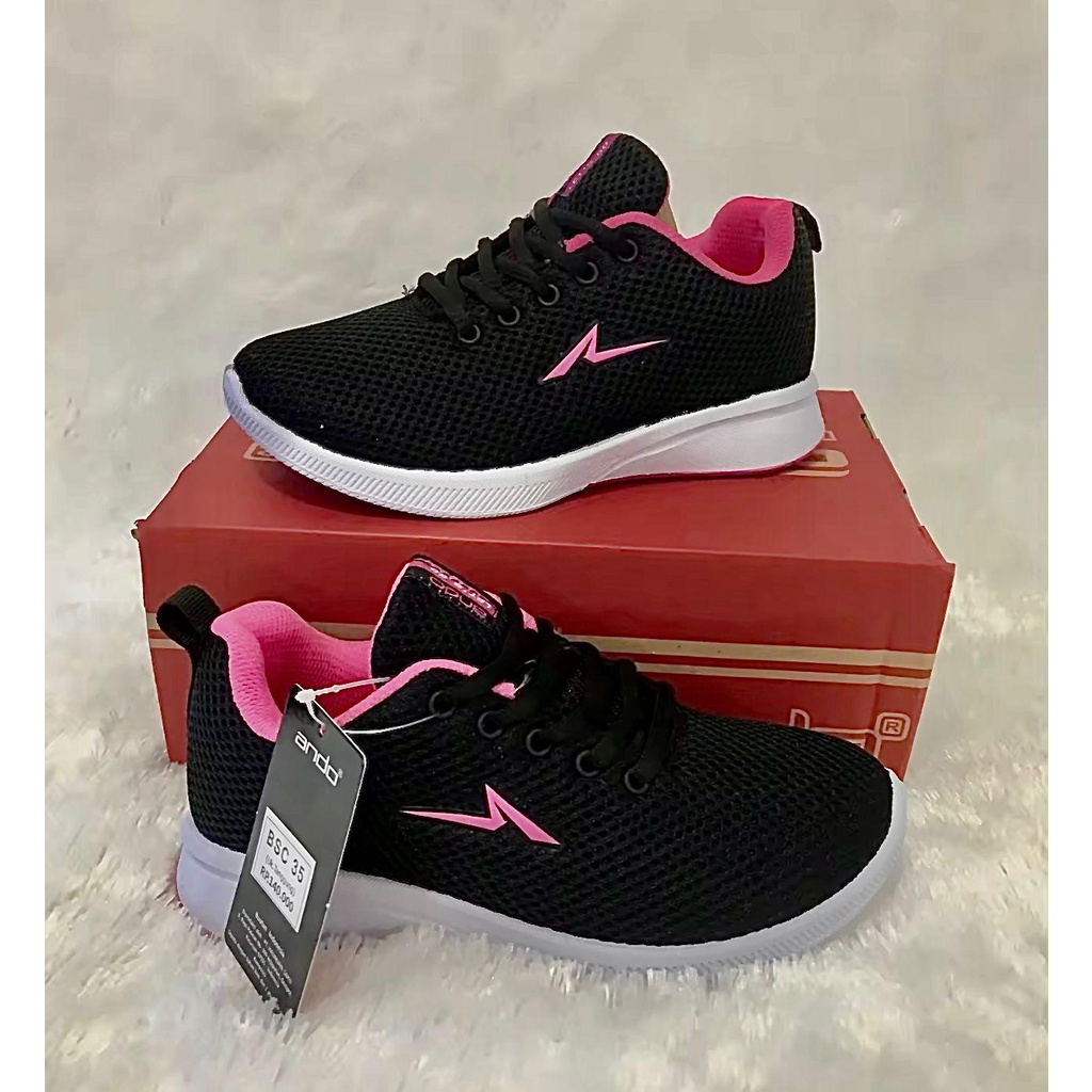 SEPATU SEKOLAH ANDO ZORA TALI 33-40  HITAM PINK/HITAM PUTIH TERBARU