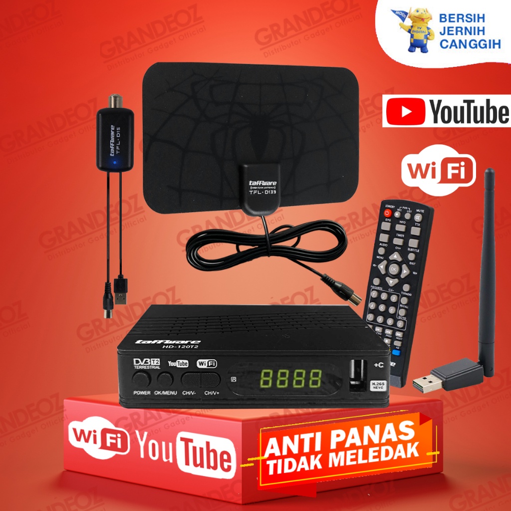 PAKET Set Top Box + Antena TV Digital Booster Amplifier Analog Tabung STB Smart Tuner DVB-T2 Satelli