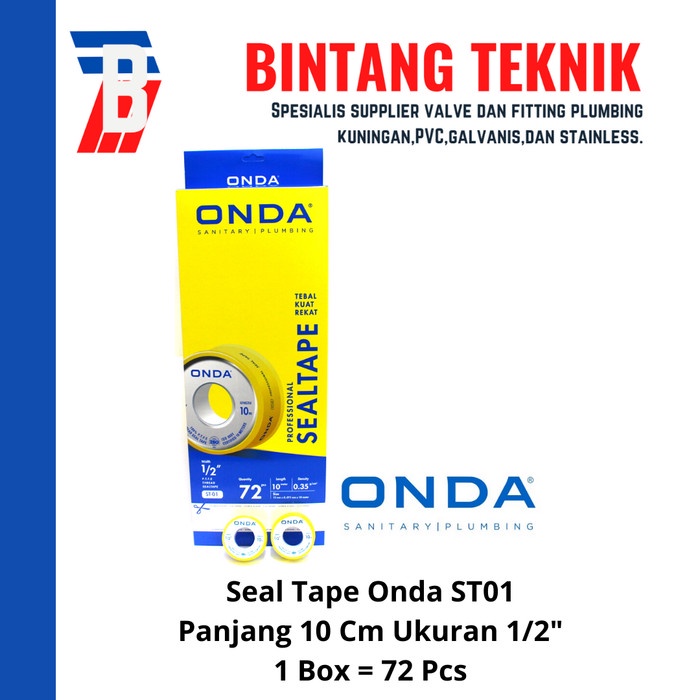 

Seal Tape Onda 10 Meter Ukuran 1/2" inch Box (@72 Pcs)