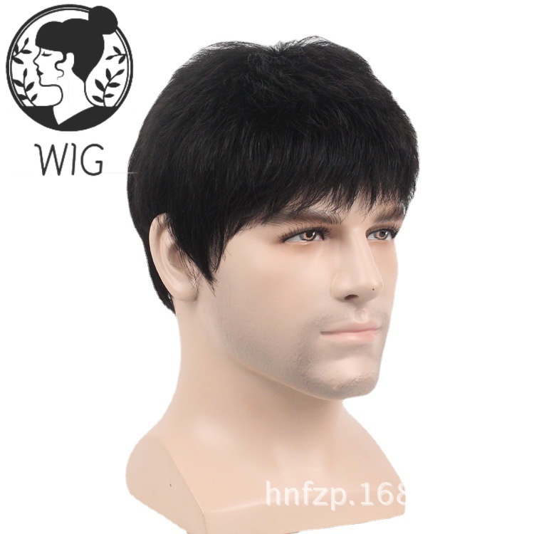 【Pengiriman cepat】Wig rambut asli penuh, wig rambut manusia pria, rambut pendek, rambut bulat tampan, rambut rata, alami dan bernapas