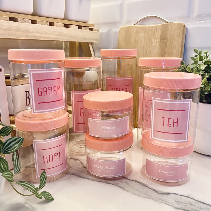 TOPLES BUMBU DAPUR TUTUP WARNA PINK PLASTIK FREE LABEL STIKER