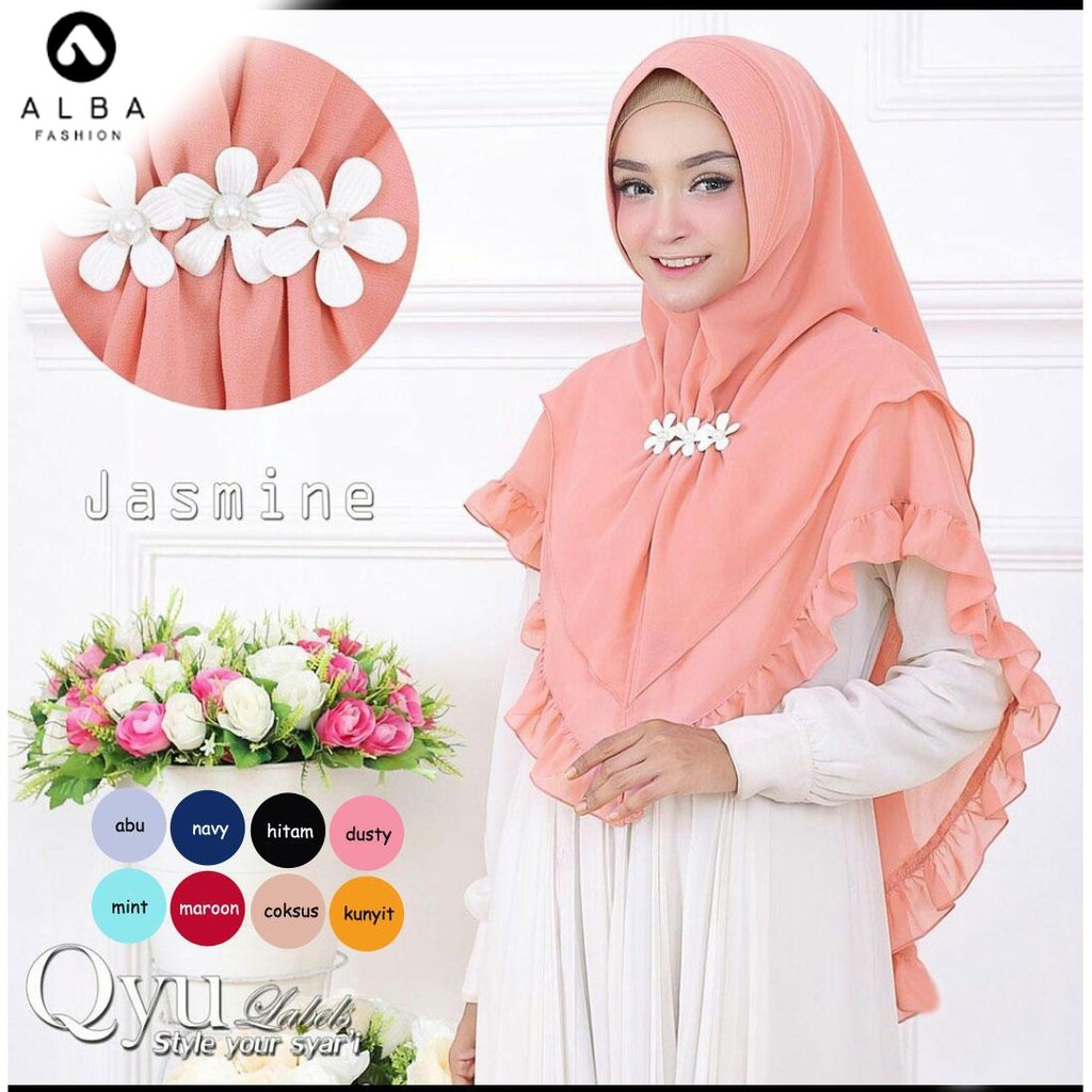 Khimar Jannaty Serut Rempel Jilbab Murah 2 Layer Hijab Syari Motif Syar Dagu Kerudung Printing Premi