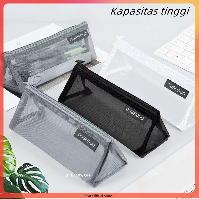 

Tempat Pensil Jaring Gaya Korea/Kotak Pensil Jaring Kapasitas Besar Transparan Sederhana/Tas Alat Tulis Segitiga Tiga Dimensi