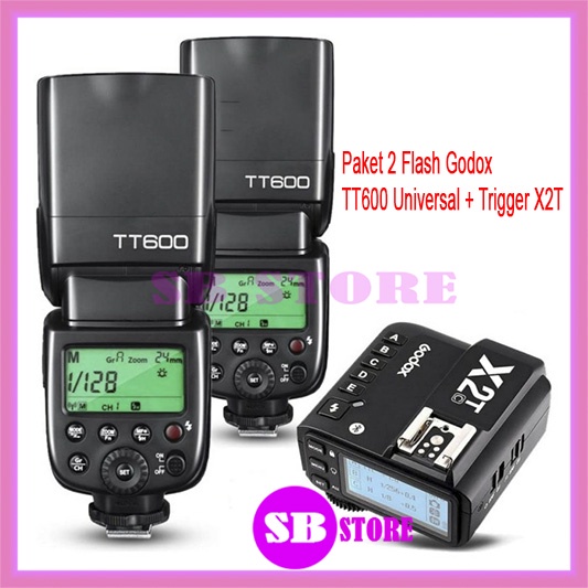 paket bundling Dua Flash Godox tt600 universal trigger godox x2t triger godox x2t canon nikon fuji s
