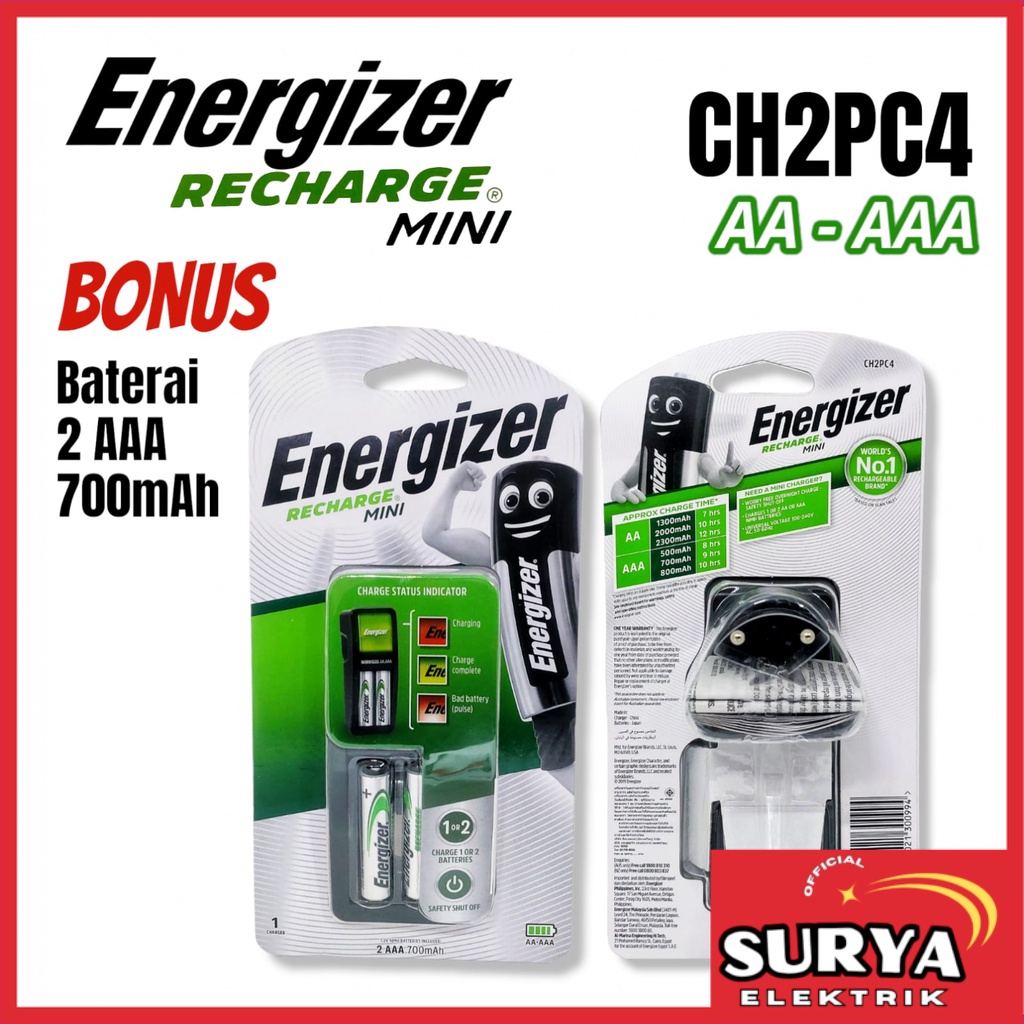 Mini Charger Baterai ENERGIZER Recharge 2 slot for AA/AAA
