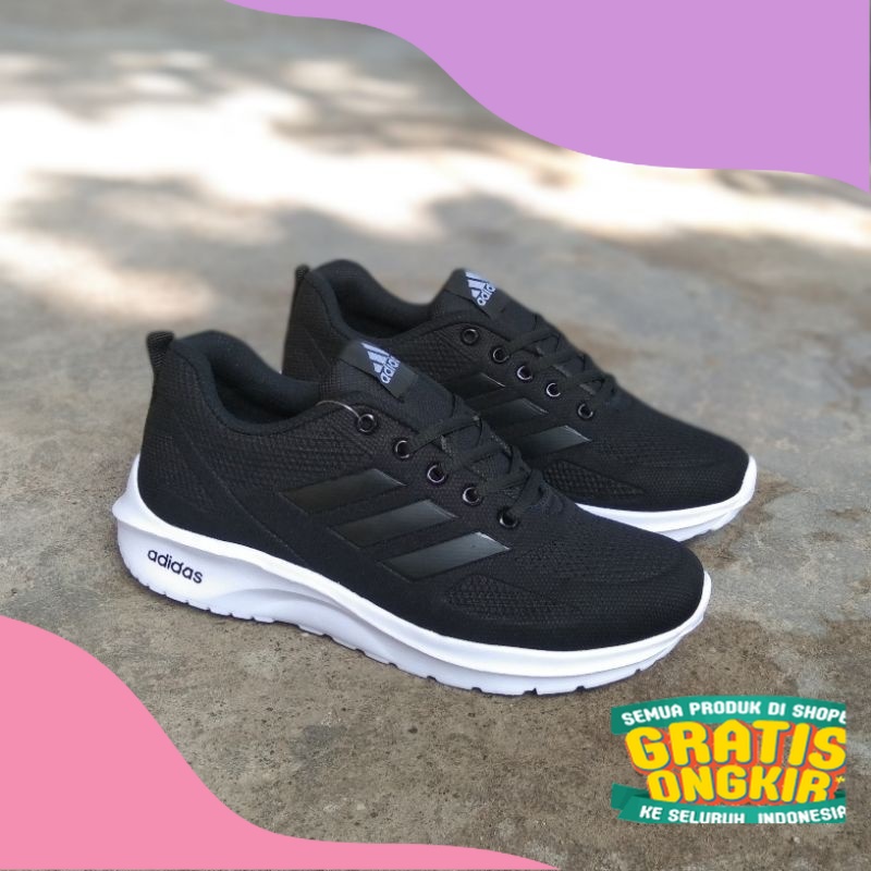 Sepatu Adidas Sneakers Hitam Putih Pria Wanita /Sepatu Sekolah Hitam Polos Sepatu Kerja  SIZE  33 -4
