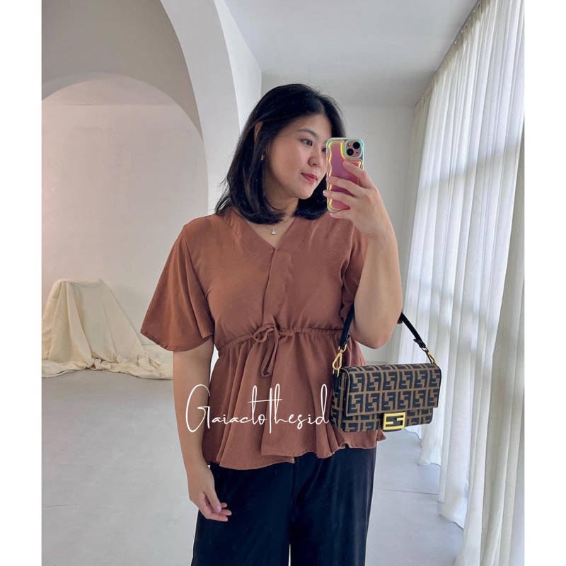 Quibele Blouse Crinkel, Atasan wanita bigsize casual, blouse jumbo LD 95-145Cm