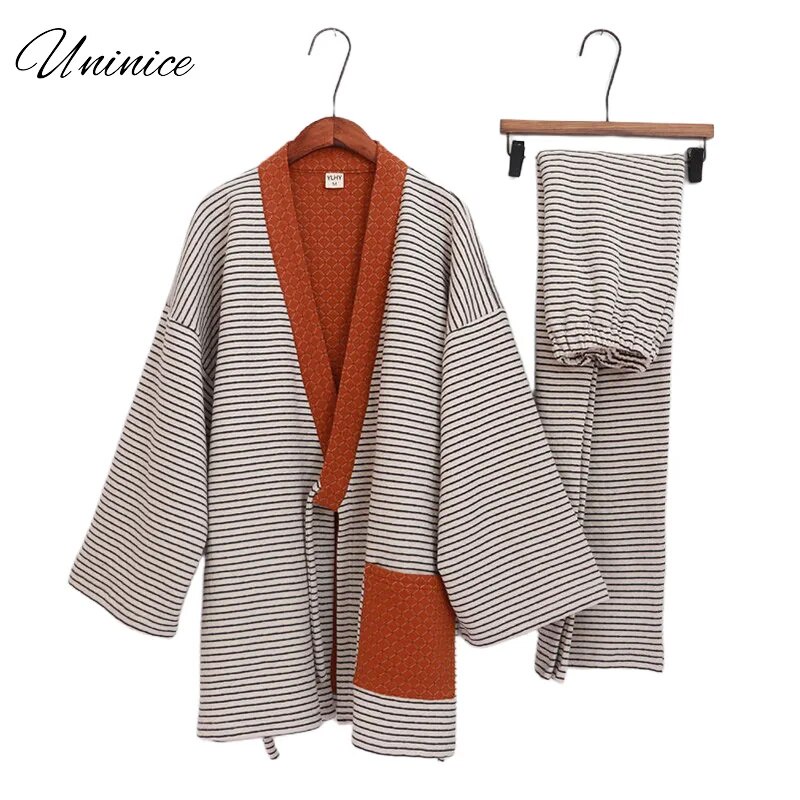 2022 Katun Lapisan Udara Menebal Pria Kimono Piyama Set Musim Dingin Celana Panjang Jepang Layanan R