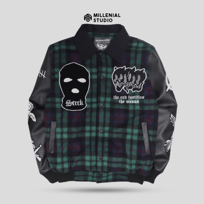 [MRN25] VARSITY JACKET CRIMINAL JAKET KERAH GREEN FLANNEL FULL BORDIR ORIGINAL - Criminal Green, M