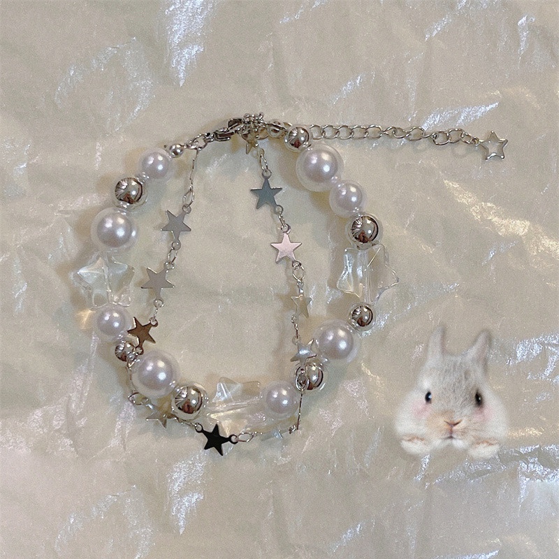 COD❤️ Gelang Bintang Manik-manik Korea Gaya Double Layer Anti Karat Fashion Aesthetic Ins Untuk Anak Perempuan- cl