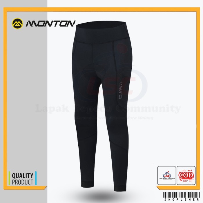 Celana Sepeda Panjang Cycling Monton Women Long Moto Black Sepeda Road - S