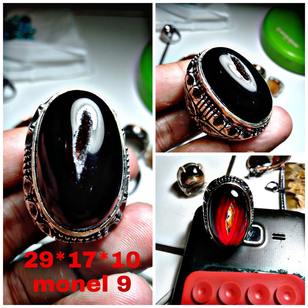 ( COD ) Cincin Batu Akik Combong Hitam Asli Natural