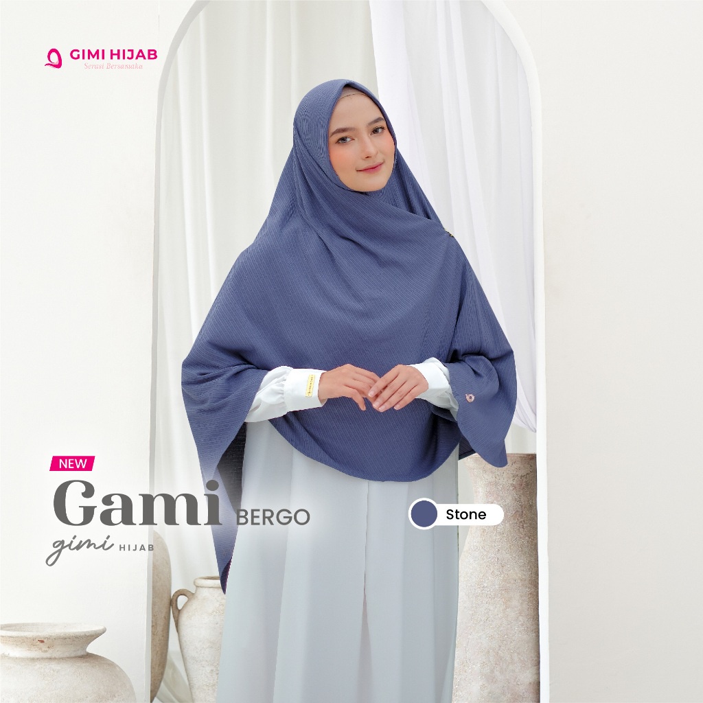 Gimi Hijab Gami Bergo Stone - Bergo Premium Wanita Muslim Muslimah Hijab Basic Polos Instant Terbaru Bahan Gretta Knitt Warna Stone Kerudung Instan Pet Tebal Elegan Cantik Mewah Syari Kualitas Butik Best Seller-Stone