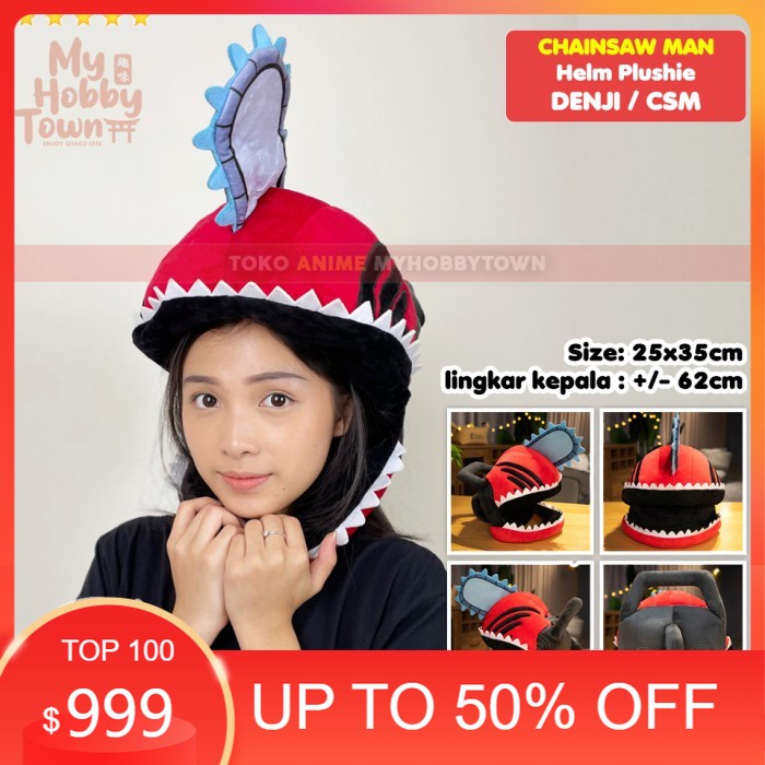 AKSESORIS COSPLAY/ Helm Kepala Topeng Anime Chainsaw Man Denji Plushie Cosplay Hat Helmet
