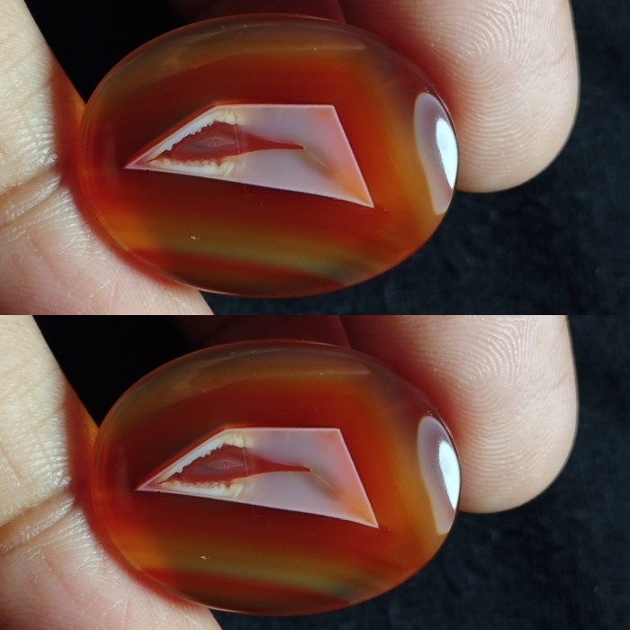 Natural Batu Akik Kristal Motif Gambar Genteng Atap Rumah Merah Antik