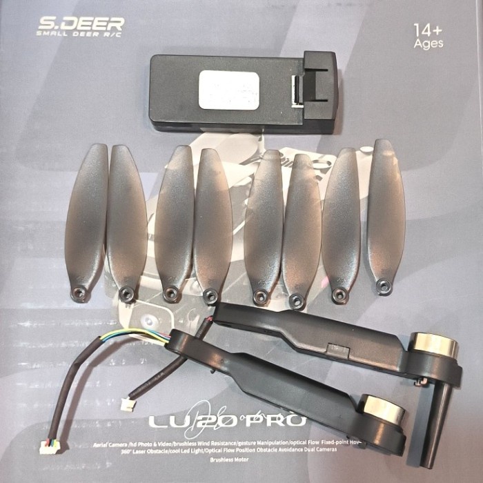 part drone LU20 PRO baterai 3.7v 2000mAH motor arm propeller dll - A1 depan kiri