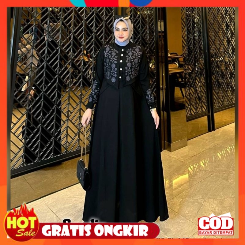 KAIN ADEM HALUS TEBAL / NESA BORDIR (ADA JUMBO) DRESS LABEL JASMINE BAJU GAMIS WANITA MUSLIMAH