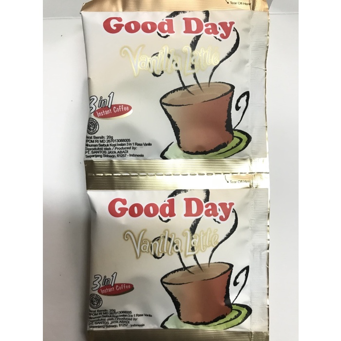 

PROMO TERBATAS !!! Kopi Good Day 3 in 1 Vanilla Latte (1 lmbr 10 pcs)