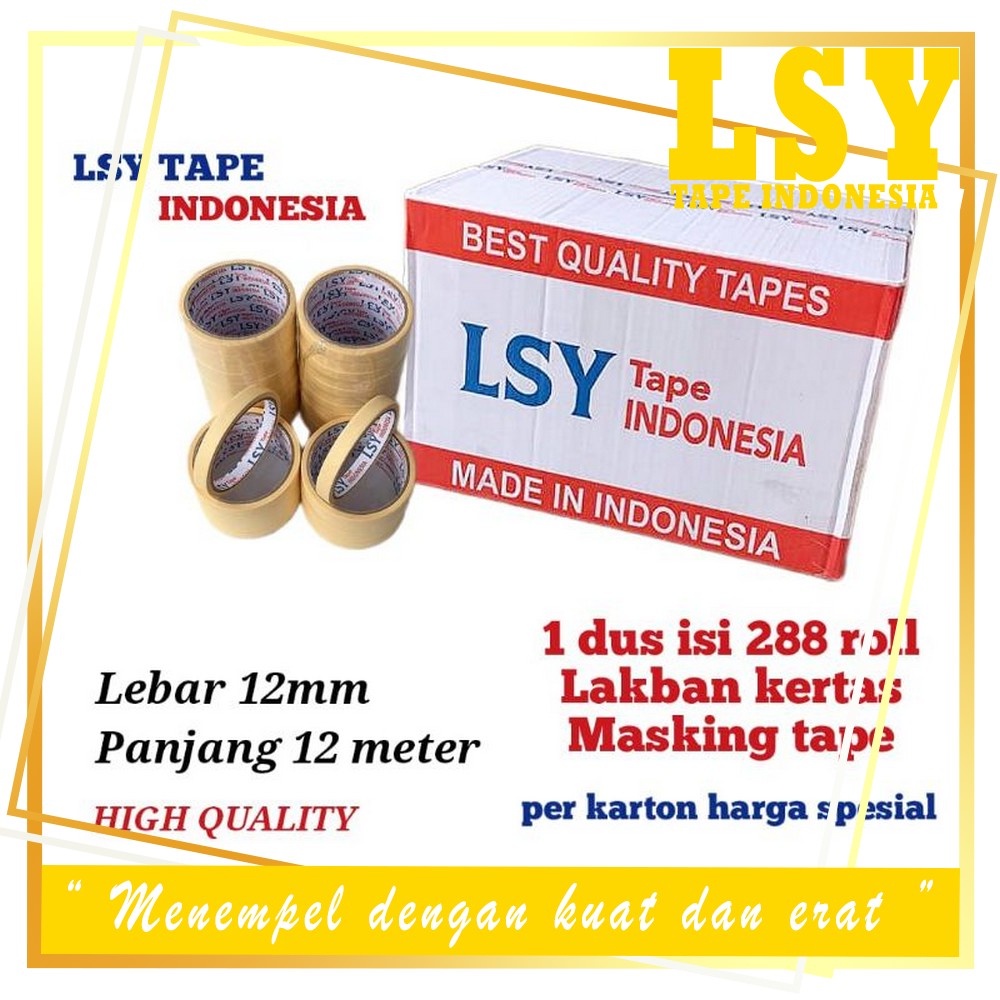 

LSY 1Dus Grosiran 288roll Masking Tape Full 12mm x 12meter Berkualitas