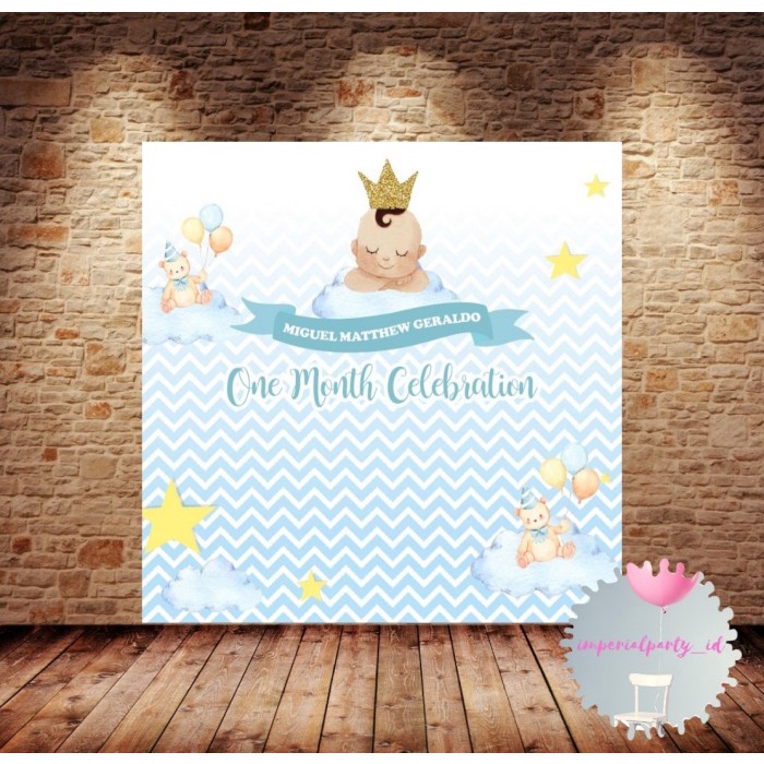 violet.mall77~Bongkar Gudang Custom Backdrop Banner Spanduk Happy One Month Baby Celebration Boy - 1