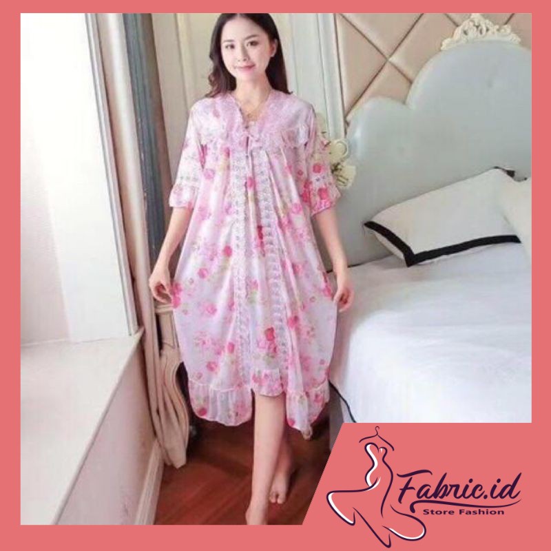 Lingerie Kimono Motif Bunga Import Baju Tidur Wanita  Bahan Satin