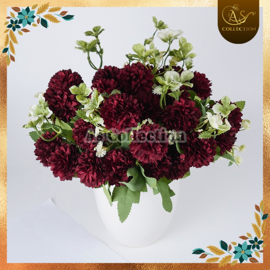 UBUR UBUR BABY ARTIFICIAL ROSE POMPOM BUNGA CHRYSANTHEMUM KRISAN ASTER PREMIUM UNTUK DEKORASI PERNIK