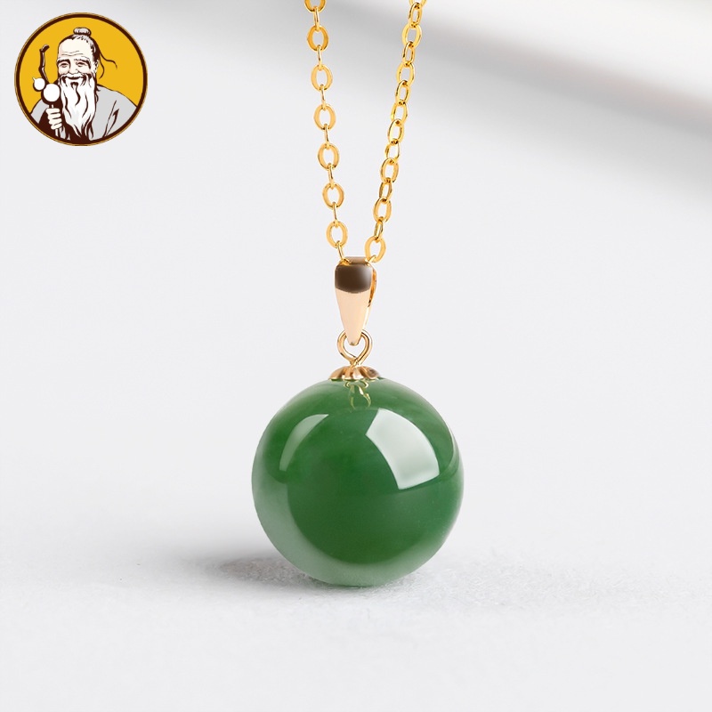 Dengan Sertifikat：Alami, Giok Hetian, Liontin Manik Jasper, Inset Emas 18K