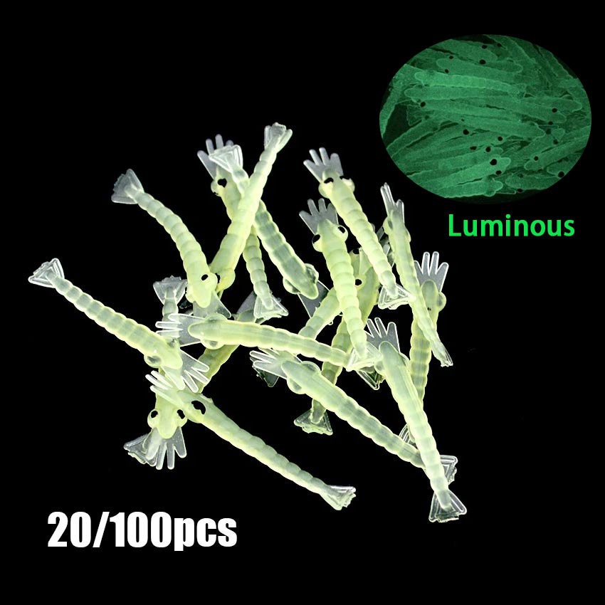 100Pcs Umpan Pancing Udang Tiruan Kecil Bercahaya Soft Lure Udang Palsu Mancing 4Cm