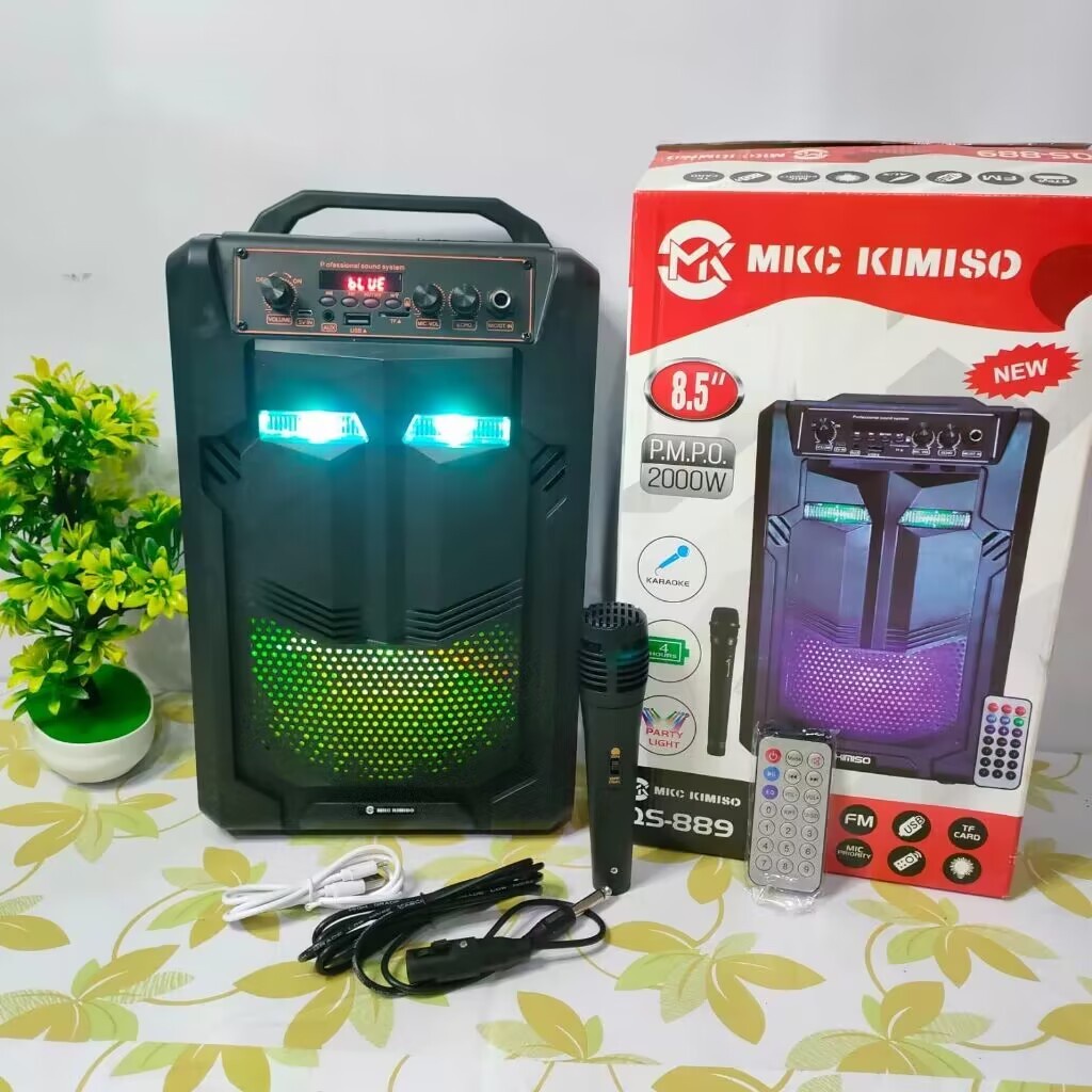 MKC KIMISO Speaker Bluetooth Karaoke 8.5 Inch Speaker Bt Brain Power QS-889 + Mic + Remote Control