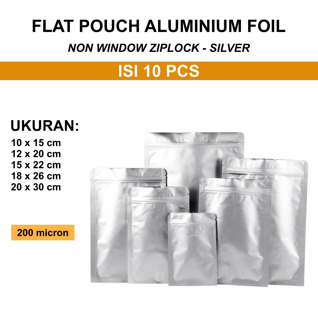 Norden - (ISI 10) FLAT POUCH ALUMINIUM NON WINDOW ZIPLOCK SILVER - Plastik Zip Lock Klip Foil Kanton
