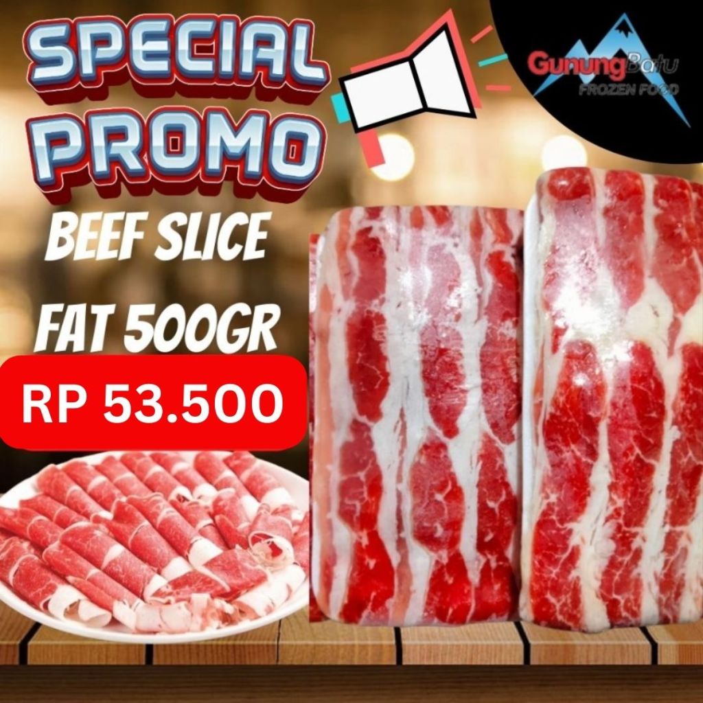 

COD PROMO HANYA 53.500!! PREMIUM BEEF SLICE FAT 500GR TERLARIS!!! COCOK UNTUK OLAHAN TERIYAKI/YOSHINOYA (HALAL DAN FRESH)