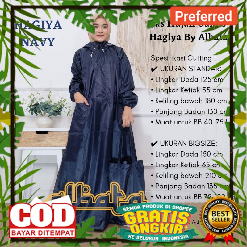 Jas Hujan Wanita Jumbo Bigsize Model Gamis Muslimah Syari Hagiya by Albata Navy// JAS HUJAN / MUSIM 