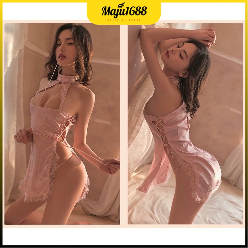 SET LINGERIE CHEONGSAM LUCU QIPAO LACE BAJU DINAS MALAM CHONGSAM