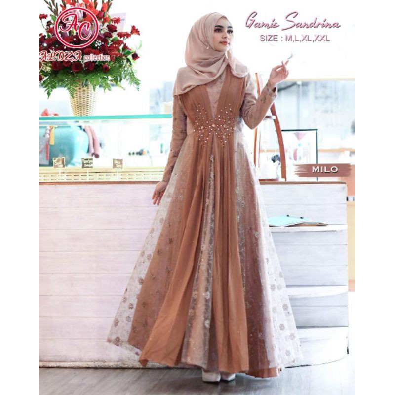 Gamis Modern Dress Brokat Tulle Citri Muslimah/ Kebaya Muslim/ Gamis Lebaran/ Gamis Pesta/ Gamis Keb