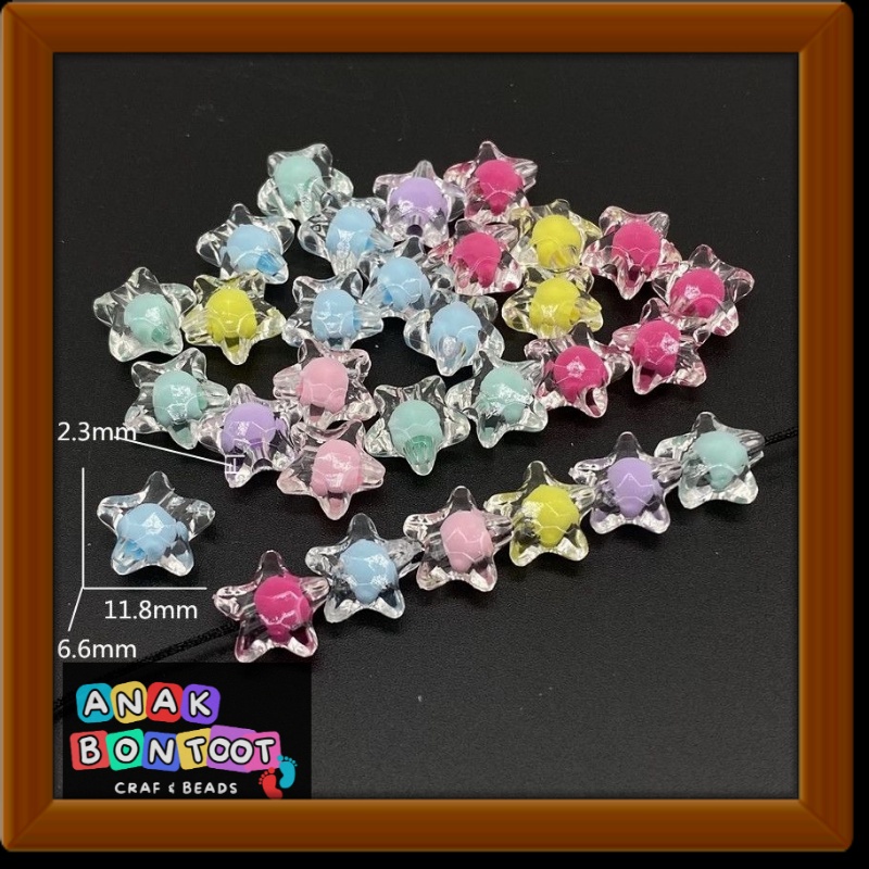 Manik Manik Bintang Kristal Transparan 25 pcs Manik Akrilik Spacer Warna Warni Bening kerajinan taga