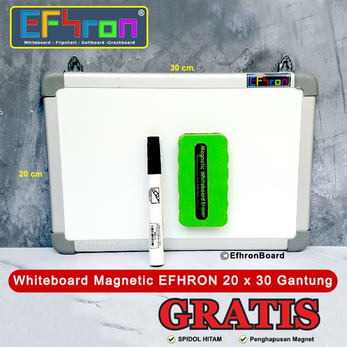 

Whiteboard EFHRON 20 cm x 30 cm Magnetic Gantung SPidol Hitam Hapusan
