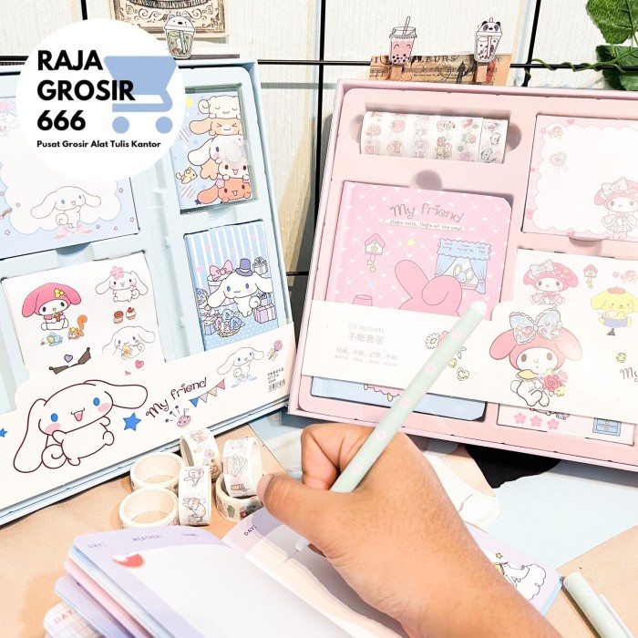 

Paket jurnal 7 in 1 Free hardbox melody cinamoroll kertas terbagus bag - Random