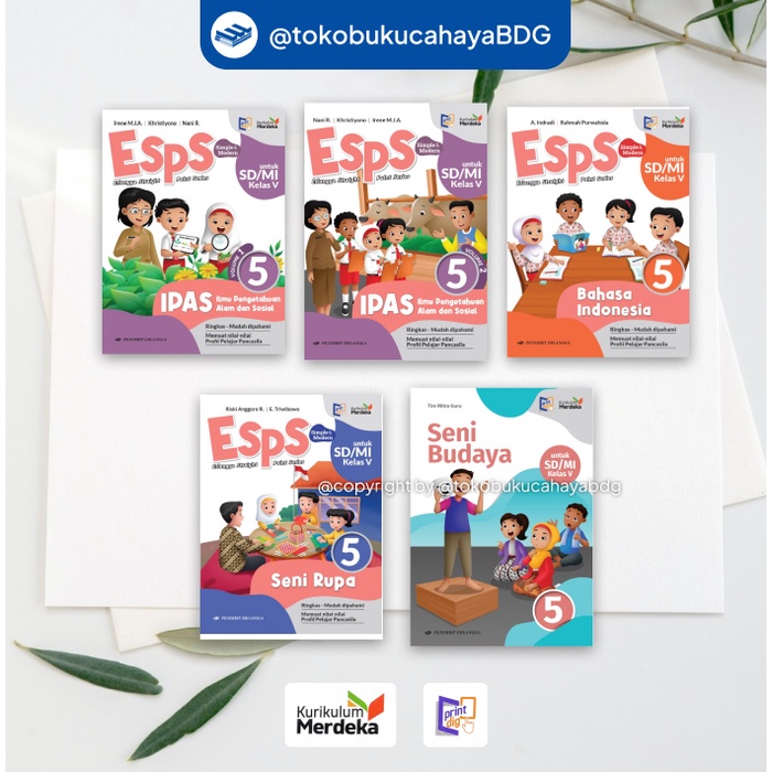 Paket Buku SD Kelas 5 Kur Merdeka Erlangga ESPS Bupena A B C Seni Budaya Grow Woth English Pend Agam