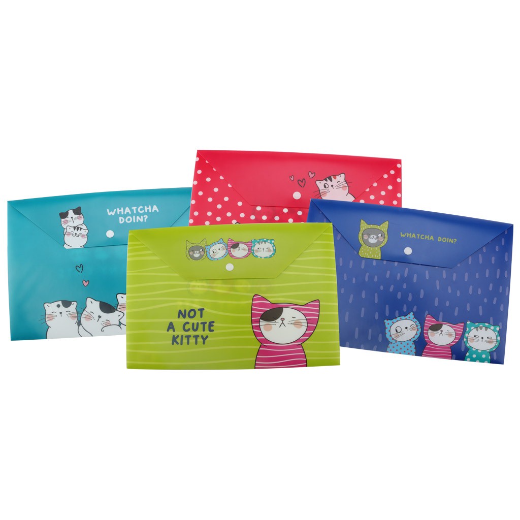 

M&G Map Kancing Motif Menarik "SO MANY CATS" A4 0.2mm PP Button File Bag / M&G SO MANY CATS MAP KANC