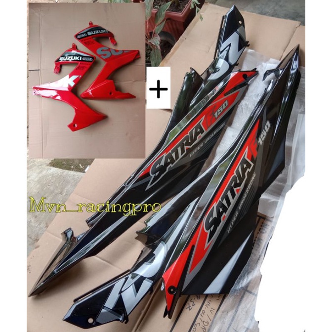 BISA COD Paket cover dek bodi body plus sayap plus striping merah hitam SUZUKI SATRIA F FU FL FACELI