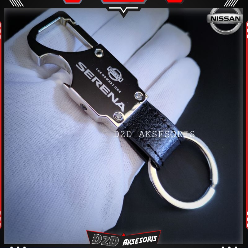 gantungan kunci kulit stainless mobil nissan serena logo 4 tombol