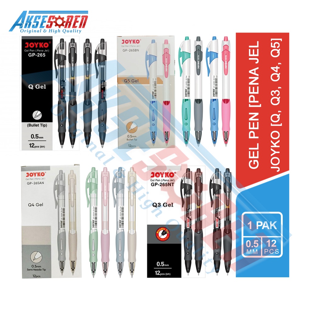 

Aksesoren Pulpen Gel Joyko 1 Pack [Q/Q3/Q4/Q5] / Ballpoint Gel Pen Pena Hitam Wara Warni 1 Pak / Bolpen GP-265 GP-265NT GP-265AN GP-265BN